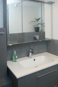 a bathroom with a white sink and a mirror at Ferienwohnung Endingen am Kaiserstuhl in Endingen