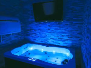 łazienka z wanną z telewizorem na ścianie w obiekcie Studette avec SPA & Jacuzzi w mieście Sète