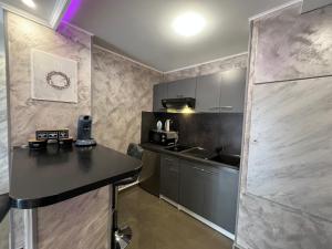 a small kitchen with a counter top and a stove at Nid d'Amour in Strasbourg