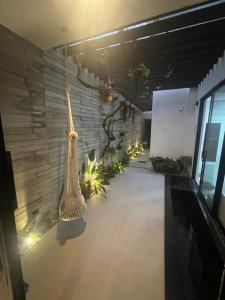 un pasillo en un edificio con una planta colgante en Espaço Coletivo Zen &Catividade en São Paulo