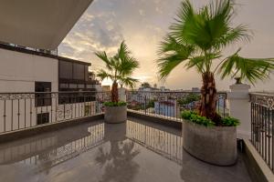 a balcony with two palm trees on a building at La Siesta Classic Hang Thung in Hanoi