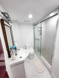 a bathroom with a shower and a sink and a toilet at Feel Like Home/ Bs Mississauga in Mississauga