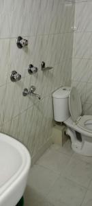 Baño blanco con aseo y lavamanos en HOTEL WAYSIDE, en Gangtok
