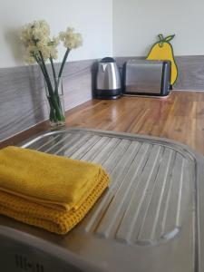 - un comptoir de cuisine avec un évier et une serviette dans l'établissement Kereru Cottage, 