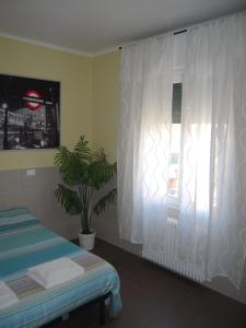 ボローニャにあるStudio Barcaのベッドルーム1室(ベッド1台付)、窓(白いカーテン付)