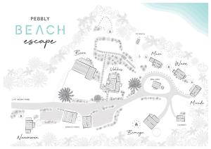 una mappa in bianco e nero del resort sulla spiaggia di Pebbly Beach Escape a East Lynne