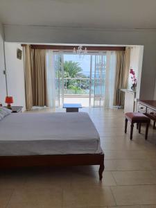 een slaapkamer met een bed en uitzicht op de oceaan bij Ocean villa in Palmar