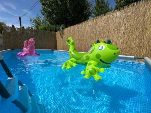 una tartaruga giocattolo e altri giocattoli in piscina di Holiday Home Lino a Brod Moravice