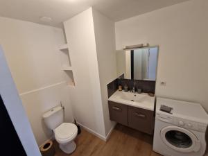 een badkamer met een toilet, een wastafel en een wasmachine bij Hyper centre T2 Haut standing in Maubeuge