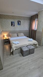 1 dormitorio con 1 cama grande en una habitación en Dkd-bridge Hotel, en Tiflis