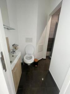 a small bathroom with a toilet and a sink at Schaerbeek Room 2 in Brussels