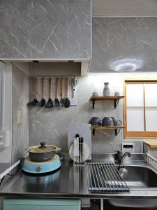 a kitchen with a counter with a sink and a stove at STAY ARI Kabukicho in Tokyo
