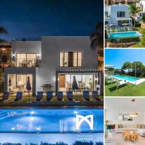 a villa with a swimming pool and a house at VACATION MARBELLA I Villa Chloe The Golfer, Infinity Pool, Rooftop Views, New-Built in Estepona