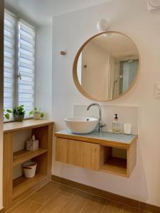 a bathroom with a sink and a mirror at Le Clos des Noues in Hermeray