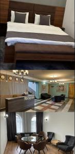 基洛瓦坎的住宿－Argishti Hotel，酒店客房带一张床、一张桌子和椅子