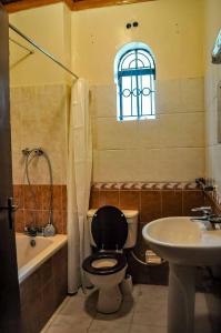 a bathroom with a toilet and a sink and a window at Nyari estate in Nairobi