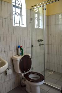 a bathroom with a toilet and a glass shower at Nyari estate in Nairobi