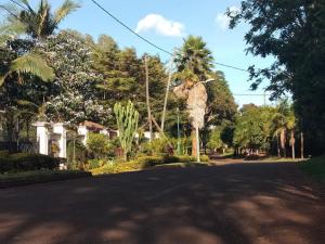 a street with a house and palm trees on the side at Nyari estate in Nairobi