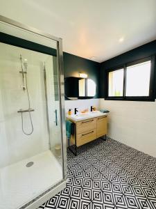 a bathroom with a shower and a sink at La Halte Occitane - Logement neuf 6 personnes 3 chambres tout confort in Montauban
