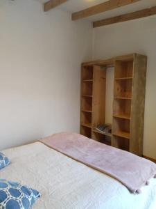 a bedroom with a bed and a book shelf at Casa Dorada in San Pedro de Atacama