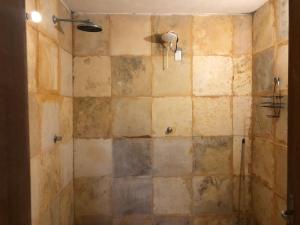 特賴里的住宿－Casa Yuka Guajiru，带淋浴的浴室(带石墙)