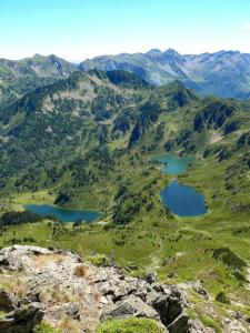 an aerial view of two lakes on a mountain at Charmante maison village QUERIGUT in Quérigut +22 photos