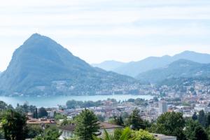 a view of a city and a mountain at Lugano Boat Apartment in Lugano