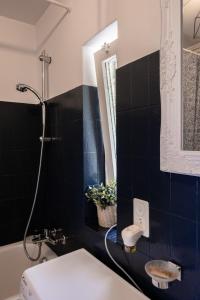 a bathroom with a sink and a toilet and a mirror at Lugano Boat Apartment in Lugano