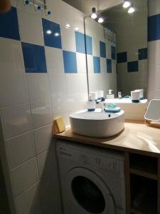 een badkamer met een wastafel en een wasmachine bij Joli cœur de ville Dax in Dax