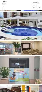 a collage of photos of a building with a swimming pool at Apartamento da Gigi Caldas in Caldas Novas
