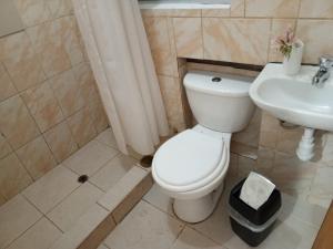 uma casa de banho com um WC e um lavatório em DEPARTAMENTO AMOBLADO EN CUSCO em Cusco