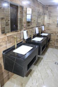 une salle de bain avec deux lavabos et deux miroirs dans l'établissement Imagination Luxury Camp, à Disah