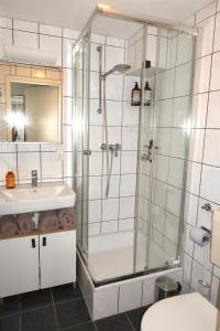 a bathroom with a shower and a sink at Julia's Mosel Villa Appartement NICOLAS in Traben-Trarbach