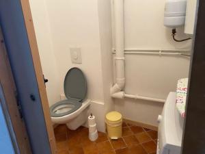 - une petite salle de bains pourvue de toilettes et d'une poubelle dans l'établissement maison de ville très calme, à Sées