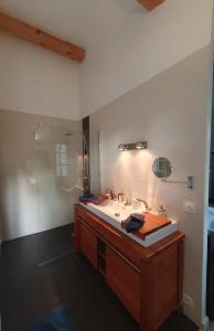 bagno con lavandino e doccia di Lou Pantai, Bed and Breakfast, Delux Bedroom ad Aix en Provence