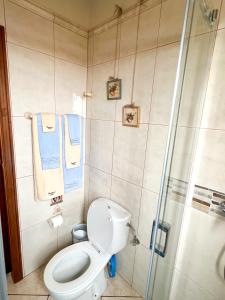 uma casa de banho com um WC e um chuveiro em Apartment with Huge Deck Nestled in Marvelous Gardens - Nidos em La Orotava