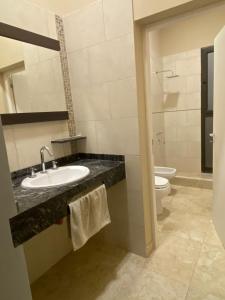 a bathroom with a sink and a toilet at Casa del Sol in Salta