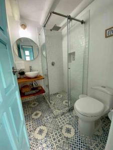 萊瓦鎮的住宿－Clareman，一间带卫生间和玻璃淋浴间的浴室