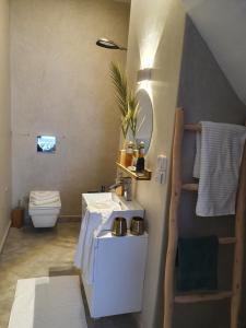 a bathroom with a sink and a toilet at Villa Tafoukt Taghazout in Taghazout