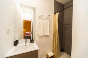 un bagno con lavandino e doccia di Casa Prosa - Santar a Santar