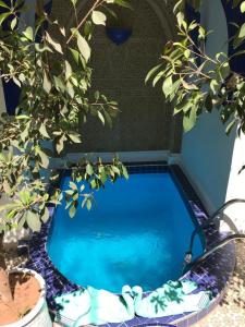 a swimming pool with a tree next to it at Riad Bab Lakhmiss in Marrakesh