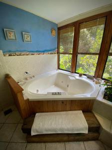 a large bath tub in a bathroom with a window at Suite con jacuzzi y bellas vistas in Lanalhue Lake