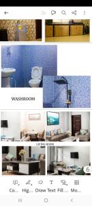 uma colagem de fotos de uma casa de banho com WC em MED COZY FLAT GH em Acra