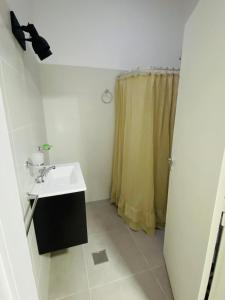 een badkamer met een wastafel en een douche bij Lacheli in Santa Rosa