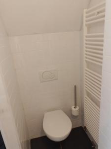 baño con aseo blanco en una habitación en Kop vd Hondsrug1, en Haren