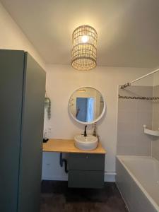 a bathroom with a sink and a mirror at Appartement tout équiper in Orléans