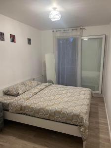 a bedroom with a bed and a window and a mirror at Appartement tout équiper in Orléans