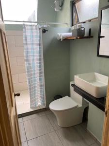 uma casa de banho com um WC, um lavatório e um chuveiro em Las Casitas Italiana em Sabalito