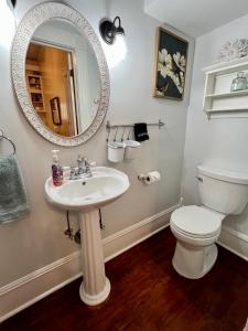 a bathroom with a sink and a toilet and a mirror at Brackenridge House Bed and Breakfast in San Antonio