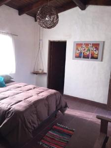 una camera con letto e lampadario a braccio di PORTAL DE LA OVEJERIA a Tafí del Valle